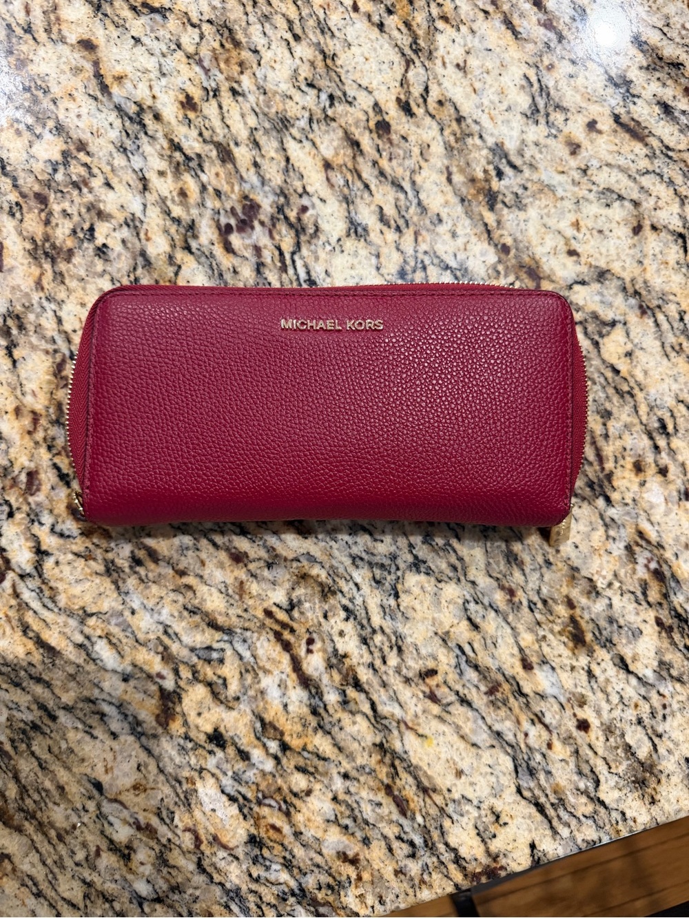 Michael Kors Pebbled Leather Zip Around Wallet in Burgundy